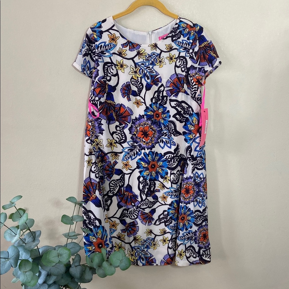 New Betsey Johnson "graceful gardens"  Floral Mini Swing Dress Small Sz 2 Spring